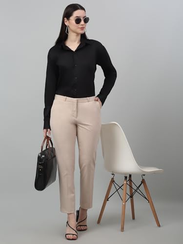 Image of Cantabil Solid Non Pleated Regular Fit Mid Rise Formal Trouser for Women | Formal Pants for Women | Formal Wear Regular Fit Trouser for Women (P LTRF00005)