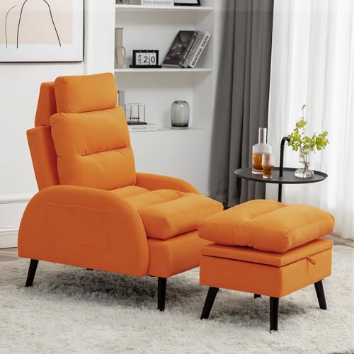 Sillón reclinable con otomanos terciopelo naranja miniatura 5