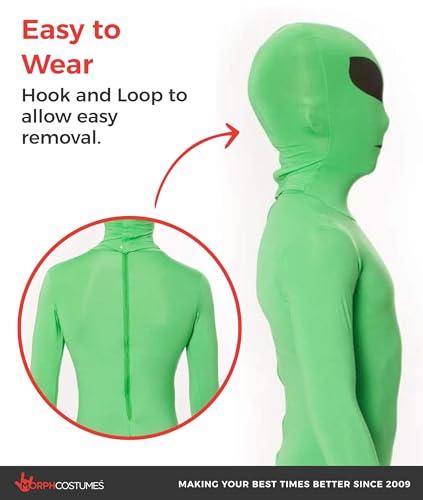 Morphsuits Przebranie Kosmity dla Dzieci - Zielony Kombinezon z Fluorescencyjnymi Detalami, Halloween, XL
