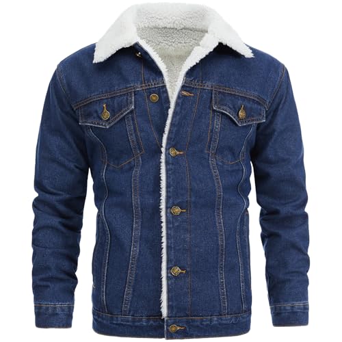 Image of Men's Denim Jacket Vintage-Inspired Jean Jacket with Multiple Pockets - Cotton Blend, Machine Washable