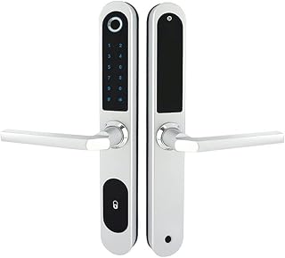 KXDFDC Waterproof Fingerprint Lock Outdoor Gate Lock App RFID Code Keyless Smart Lock Digital Electronic Door Lock for Glass Door (Color : White Left Pull, Size : 6085)