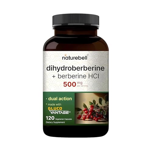 NatureBell Dihydroberberine with Berberine HCl - 120 Vegetarian Capsules - 500mg Dual Action Complex with GlucoVantage for High Absorption - Balanced