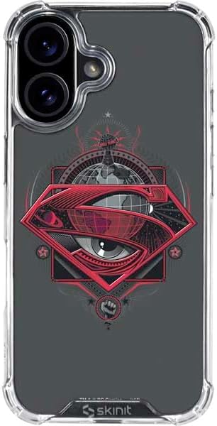 Skinit Clear Phone Case Compatible with iPhone 16 - Officially Licensed DC Comics Superman Logo Background Pattern Design
