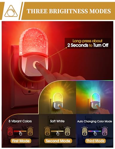 Image of DORESshop 8-Color RGB LED Night Lights Plug Into Wall [2 Pack], Color Changing RGB LED Night Light with Dusk to Dawn Sensor for Bathroom Decor, Chrome Cover