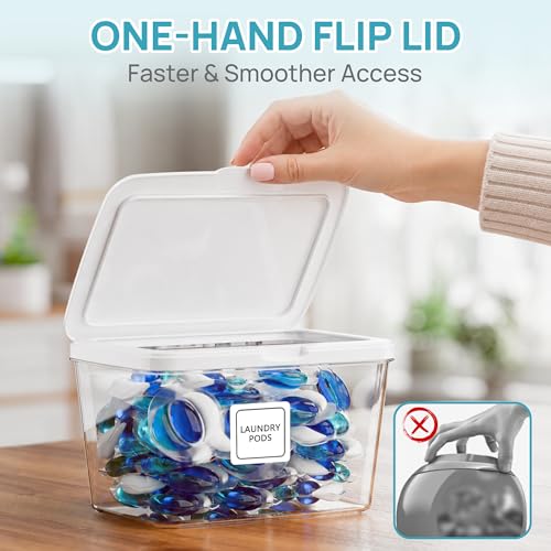 Image of Vtopmart 4 Pack Laundry Pods & Detergent Container, Dryer Sheet Holder | Clear Laundry Powder Container with Lids &Labels & Scoop for Laundry Room Organization, Stackable Laundry Room Decor Bins