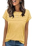 Cuptacc Basic Shirt Damen Rundhals Shirts Damen Sommer Locker Oberteile Kurzarm Weich Bluse Freizeit Gelb M 38-40