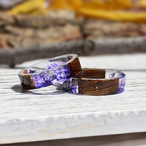 Unique Handmade Wood Plastic Resin Band Ring with Silver Foil Inside Ocean Blue Crystal Ring Best Gift for Her3