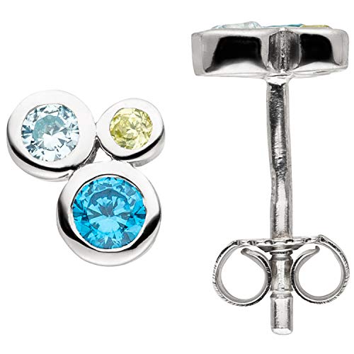 Jobo Damen-Ohrstecker aus 925 Sterling Silber mit 6 Zirkonia Blau Grün