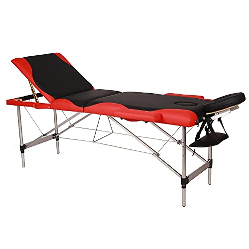 Camilla de Belleza Plegable de 185 x 60 x 81 cm con Tubo de Aluminio para SPA, Culturismo, masajes, Color Negro con Borde Rojo