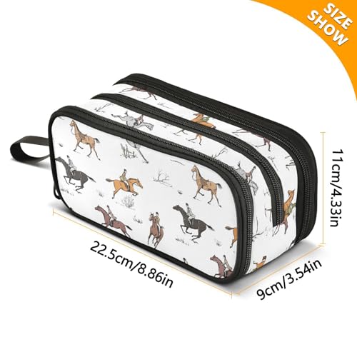 Image of ZAZYXTJ Horse Large Capacity Pencil Case 3 Compartment Pen Pouch Storage Canvas Makeup Bag for School Office Teen Girl Boy Men Women