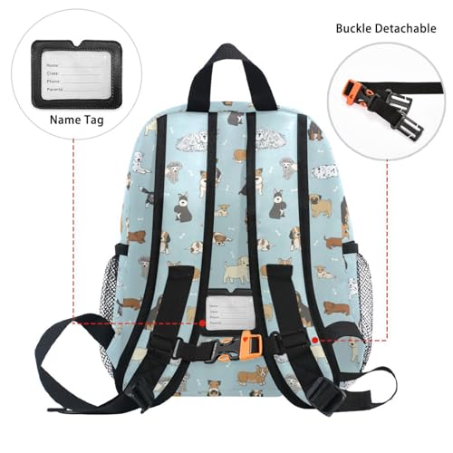 ZAZYXTJ Cute Puppy Dog Kids Backpack for Boys Girls Toddler Backpack with Chest Strap Name Tag Preschool Backpack 3-8 Years Old, 10.6x4.13x12.6 in4