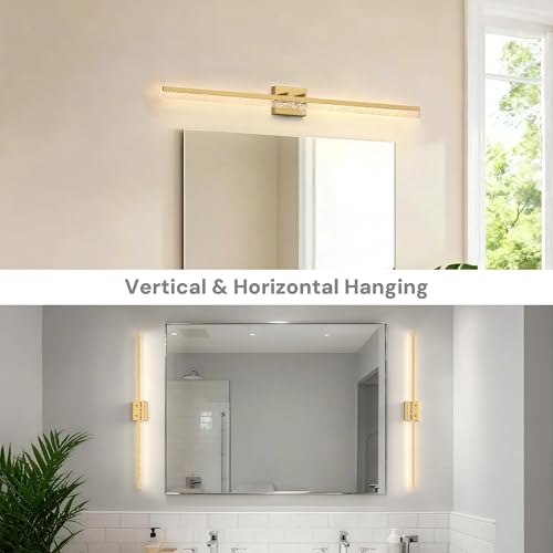 Image of L LOHAS LED 48-Inch Bathroom Vanity Light Bar Over Mirror, Gold Modern Bathroom Light Fixtures with Bubbled Acrylic Shade, 3CCT Adjustable LED Vanity Lights for Living Room Wall
