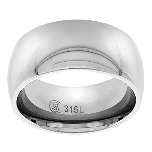 Surgical Stainless Steel Domed 10mm Wedding Band Ring Comfort-Fit High Polish Sizes 5-15