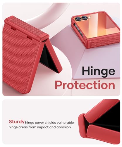 Image of Vihibii for Samsung Galaxy Z Flip 7 Case with Hinge Protection & Outer Screen Protector & Non-Slip Texture, Compatible with Wireless Charging, Shockproof Case for Galaxy Z Flip 7 2025, Vermilion Red