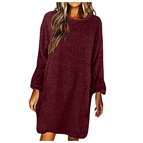 Sunnyuk Strickkleid Damen Lang Wolle Lässig Warme Weihnachtskleid Winterkleid Winter Langes Stricken Tunika Pulli Kleid Warm Einfarbig Pullikleid...
