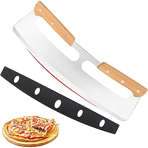 Image of NILKANTH Pizza Cutter Rocker with Wooden Handles & Protective, Big Pizza Knife Cutters for Kitchen Tool (14inch)