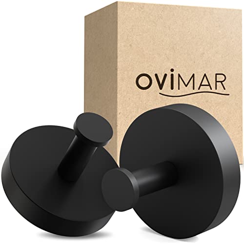 ovimar Juego de 2 ganchos para toallas Danksoya para taladrar de acero inoxidable, color negro, como toallero, también se puede utilizar como soporte para paños de cocina o soporte para chaquetas