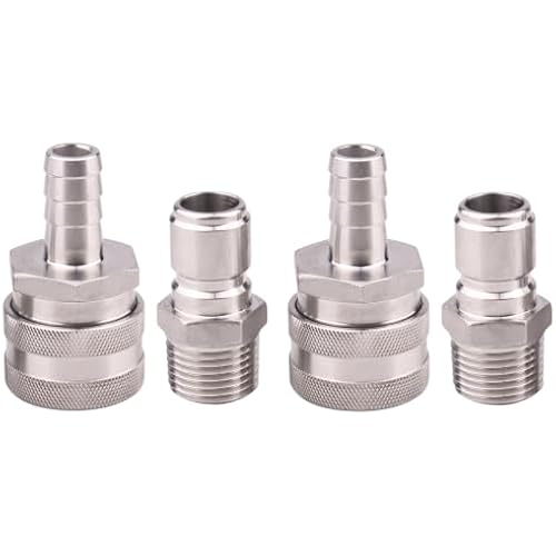 DERNORD Stainless Steel Quick Disconnect Set - Beer Brewing Connector Kit (Barb Female/MPT Male(Pack of 2))