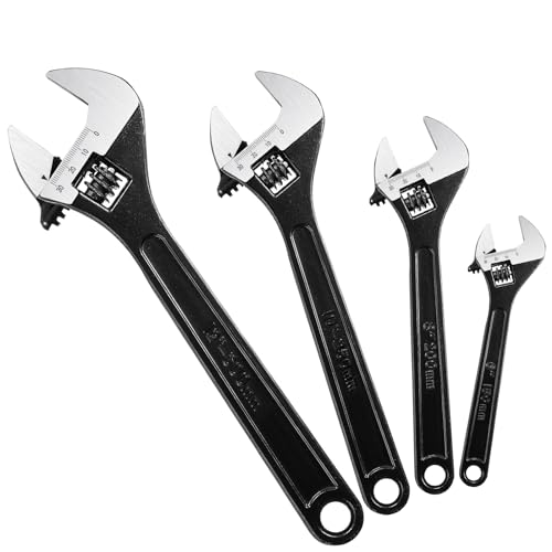 Lasnten 4 Pcs Adjustable Wrench Set, Wide Jaw Wrenches Metric Wrench Forged Steel Spanner Tool for Home, Workshop, Garage, DIY, 6 Inch,8 Inch,10 Inch,12 Inch(Basic Style)