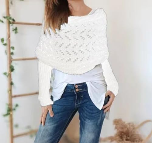 Multifunctional Scarf with Sleeves, Women Knitted Cable Wrap with Sleeves, Crochet Scarf Sweater Wrap (Wine Red, One Size)2