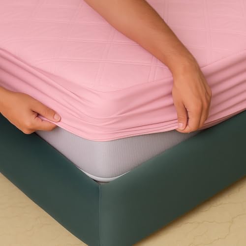 Image of TAG 24 Waterproof Cotton Quilted Mattress Protector Single Size Breathable Hypoallergenic Noiseless Ultra Soft Fitted Bed Cover with Elastic Skirting 78x36 inch (78x36 inch | 6.5x3 ft, Pink)