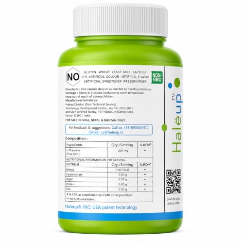Image of L-Theanine 200 mg | High Bioavailability Formula | Promotes Calm, Focus & Relaxation | Haleup USA, 240 capsules (60 count X 4)