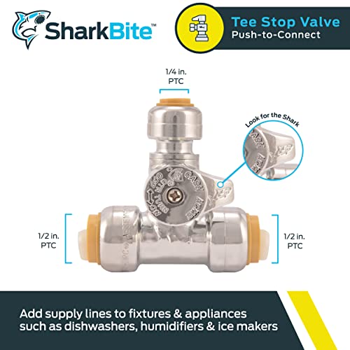 Sharkbite 1/2 X 1/2 X 1/4 Inch Compression Tee Stop Valve, Push To Connect Brass Plumbing Fitting, Pex Pipe, Copper, Cpvc, Pe-Rt, Hdpe, 24987A #TOP1