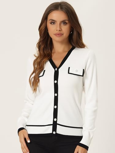 Image of Allegra K Women's Button Knit Cardigan Contrast Color 2023 Fashion V Neck Long Sleeve Cardigan Sweater