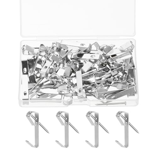 Image of uxcell 80 Pcs Picture Hangers, 30lb 25mm Picture Hanging Kit Picture Hanging Hooks Picture Hooks for Wooden Wall or Drywall Frame Painting Art Photo(40 Hangers + 40 Nails), Silver