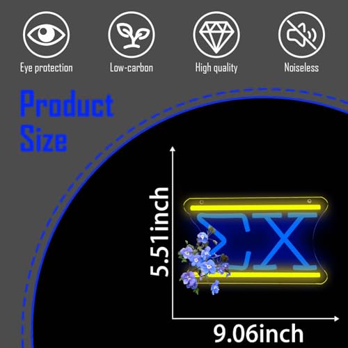 Image of Sigma Neon Sign, Σ Chi Greek Letter LED Neon Light for Fraternity Dorm Decor, USB Powered Wall Decor for Bedroom, Game Room, Man Cave, College Gift for Brothers Brotherhood