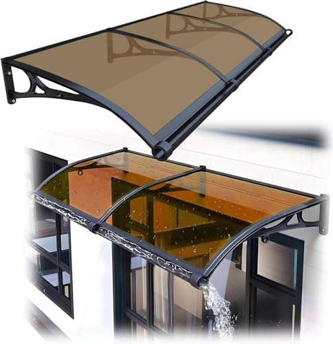 Toldo de Puerta Principal, Tejadillo de Protección contra Sol y Lluvia【Pxkmouy toldo de Puerta y Ventana120x240cm】el Granizo y los Rayos UV, con Fregadero Grande, Cubierta de Policarbonato en Jardín