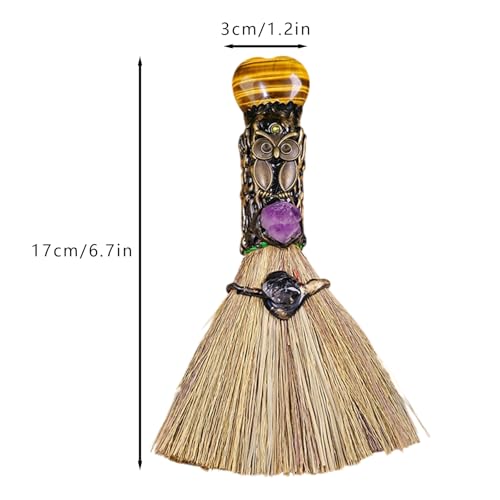 Ykendz Vassoura de altar Wiccan de bruxa de cristal, decoração de altar pagão, cerimônia de mágica r