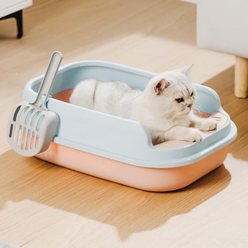 ERHAOG 猫 トイレ猫 トイレ 大型 スコップ付 - 52 * 36 * 16 CM 猫のトイレ 上から猫トイレ 猫の大きいトイレ 大容量 大型 砂の飛び散ら防止 掃除簡単 脱臭抗菌 引き出し式 お掃除楽 清潔トイレ 猫砂