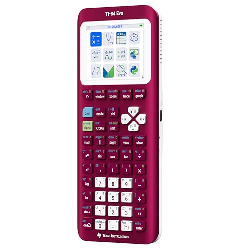 Image of TI-84 Evo Graphing Calculator Texas Instruments, Raspberry | Intuitive Icon-based Homescreen, USB-C Charging, Python Programming, Faster Performance, Bigger Graphs than TI-84 Plus CE