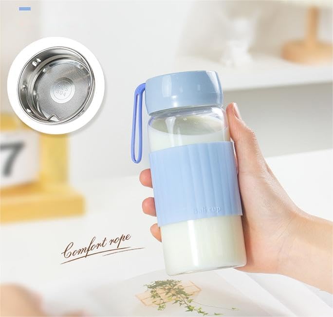 Miniatura 3 de Botella de agua de vidrio pequeña de 13 oz12.8 fl oz con tapa a prueba de fugas, funda de silicona antideslizante, taza para beber ligera y