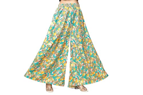 Image of Viscose Rayon Flared Printed Plazzo Palazzo Pants, Loose /Relaxed Fit Regular, Office Wear, Casual Wear Comfortable, Trouser Pants for Girls & Women Black Kerri Design (S to 3XL Size)