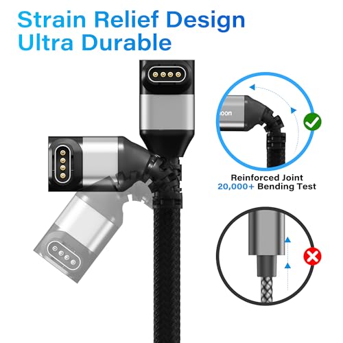 Veeloon Right-Angle Garmin Watch Charger Cable 10 FT, 90 Degree USB A to Garmin Braided Fast Charging Adapter Cord for Garmin Fenix,Forerunner,Instinct,Venu,Vivoactive,Epix,Tactix