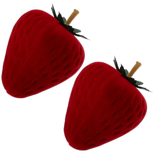 COOLHIYA Caja Delicada para Anillos Forma de Fresa Roja, Contenedor de Pelusa Suave Costuras para Organizar Joyas de Mujer
