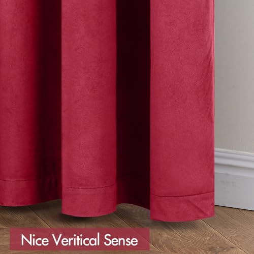 Image of MIULEE Berry Blackout Velvet Curtains Drapes 90 Inch Long 52 inchx90 inch Bedroom | Luxurious Bedroom Living Room Decor, Room Darkening, Thermal Insulated, Rod Pocket Design, Super Soft Fabric