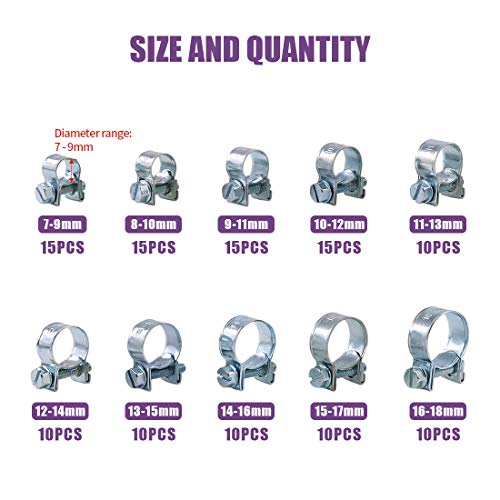Swpeet 120Pcs 10 Sizes Zinc Plated Mini Fuel Injection Line Style Hose Clamp Assortment Kit Perfect For Automotive, Agriculture, Plant & Construction #TOP1
