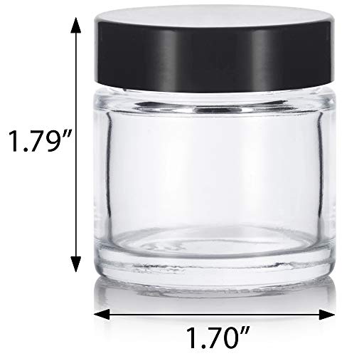 1 oz / 30 ml Clear Thick Wall Glass Straight Sided Jar with Black Smooth Lids (12 Pack) Airtight, Smell Proof2