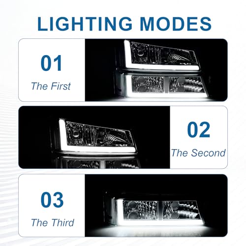 Image of LED DRL Headlights Assembly fit 2003-2006 Chevy Silverado