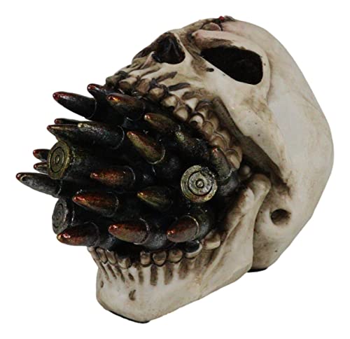 Ebros Gift Ebros Hell Bent War Ammo Bullet Shell Casings Protruding From Mouth Of Skull Statue 6.25'Long Wardogs Skeleton Head Figurine For Halloween Day Of The Dead Ossuary Macabre Collectible thumb #2