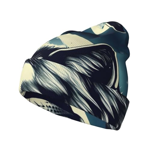 WAFICAC Gorro de Punto con Estampado de Lobo, Luna y Noche: Gorro de Invierno para Clima frío, Gorro Unisex para Viajes, Exteriores y Playa, Color Negro