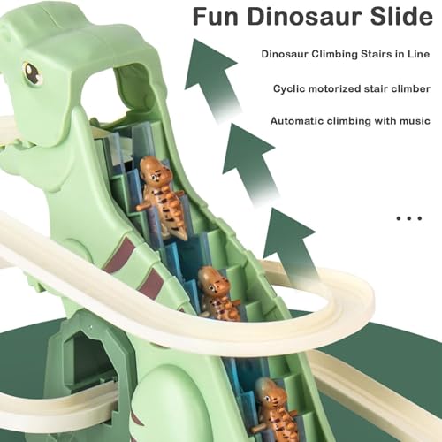 Image of Dinosaur Chasing Race Track, Dinosaur Climbing Slide Music Toy with Music and Light, Electric Dinosaur Climbing Slide Music Toy Chasing Race, Electric Race Track Game Fun Track Slide