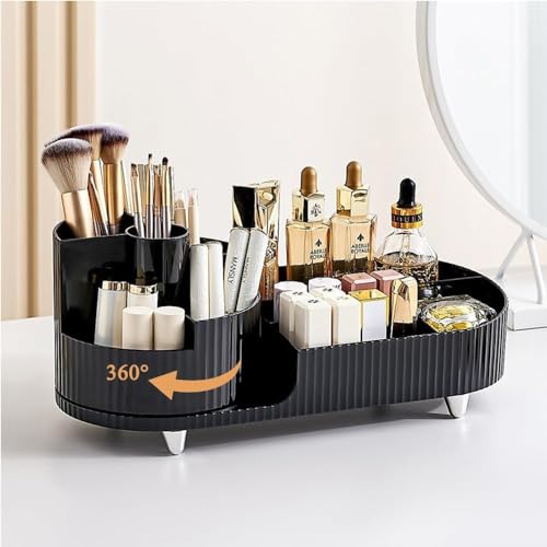 Image of Kesi Rotating Makeup Organizer For Vanity, Large Capacity for Cosmetics 360 Rotating Bathroom Organizer, Cosmetic Perfume Storage Organizer for Dressing Table Countertop Makeup Room (Black)