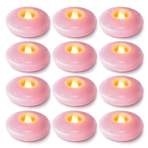 Image of Homemory 12 Pack 3 inch Flameless Led Floating Candles, 200 Hour Pink Battery Operate Waterproof Tealights for Cylinder Vases, Centerpieces at Wedding Decor, Party, Pool