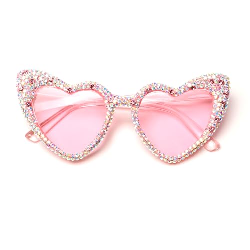 ICARA Trendy Rhinestone Love Heart Sunglasses Retro Cat Eye Diamond Sun Glasses Funny Party Outdoor for Women Men
