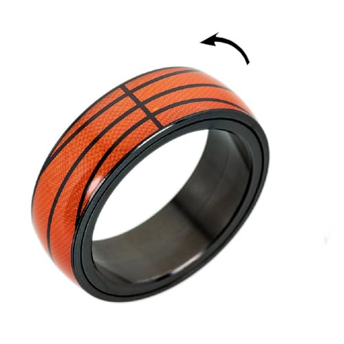 Image of Orange Basketball Ring | Sports Spinner Rings Band | Black Stainless Steel Worry Jewelry for Basketball Enthusiasts, Players, and Fans on Birthdays, Anniversaries, and Celebratory Events