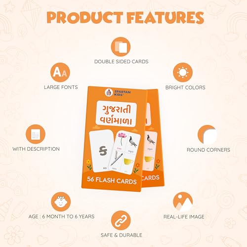 Image of SPARTAN KIDS Gujarati Varnamala Flash Cards | 56 Double-Sided Flash Cards for 6 Month Old Baby Early Learning Cards for 2+ Years Old Babies | My First Learning Library for Kids